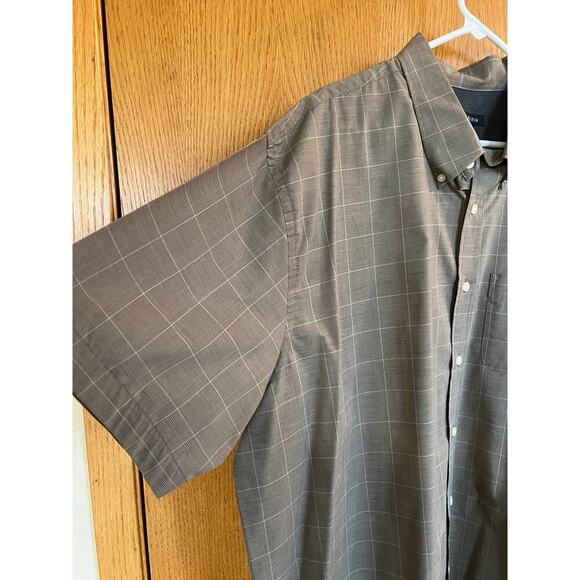 Van Heusen brown plaid short sleeve, men's size XXL 18-18 1/2 shirt - Picture 4 of 7